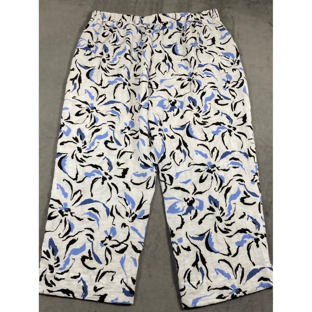 Habitat Clothes To Live In Floral Wide Leg Crop Pants Blue White Black Size L - Picture 4 of 8